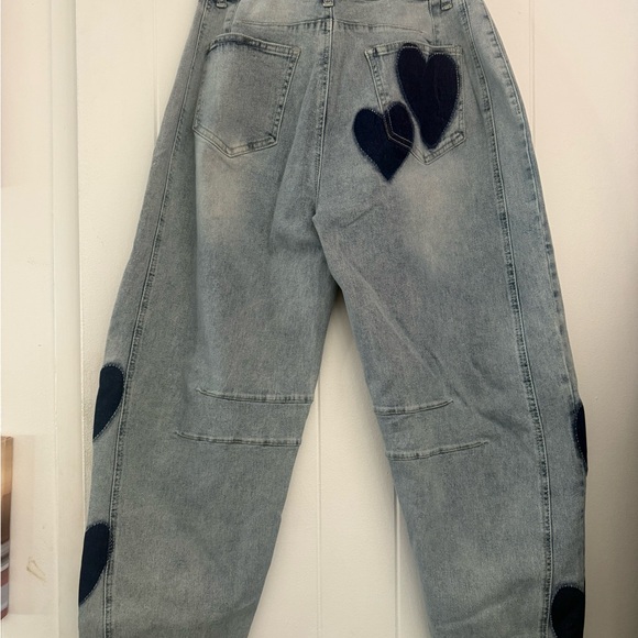 Women's Blue Heart Patch Jeans - Picture 2 of 3